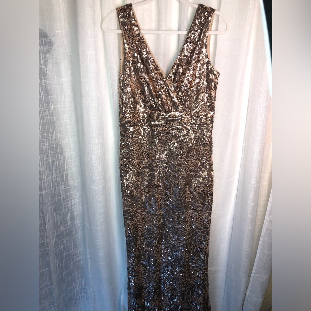 Badgley Mischka Beige and Gold Dress size 10 - Picture 6 of 16